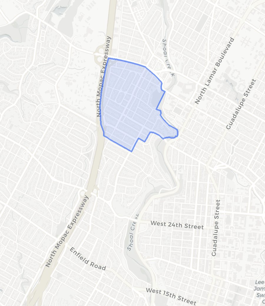 Bryker Woods neighborhood boundary map
