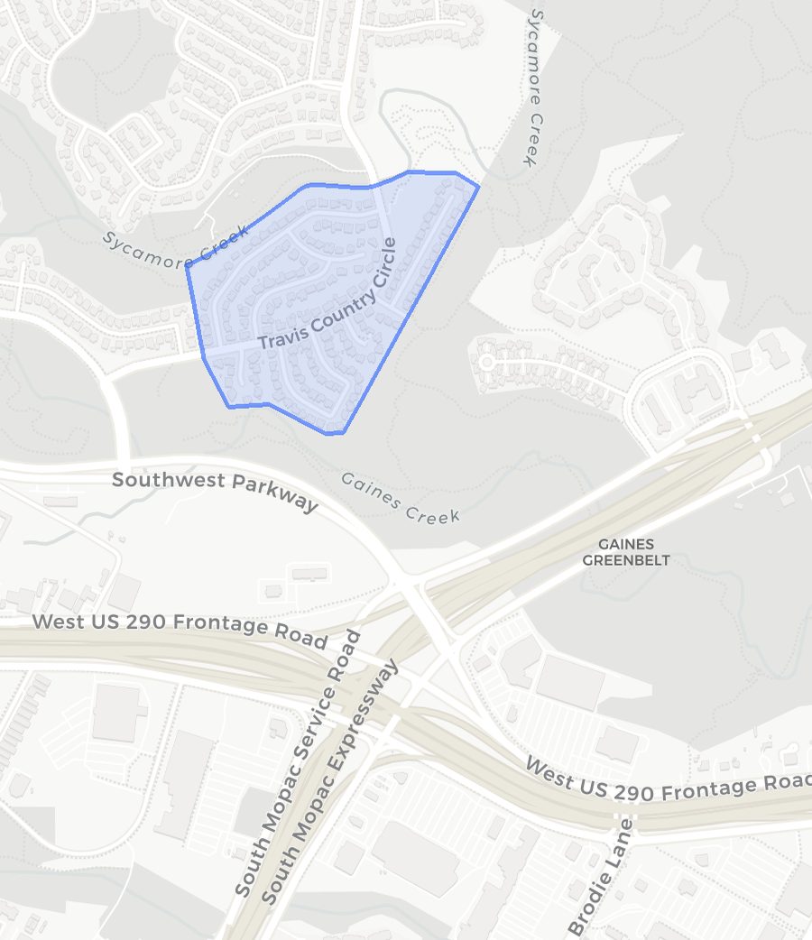 Travis Country neighborhood boundary map